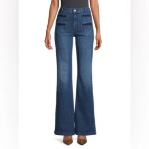 7 For All Mankind High Rise Sailor Flare Pleated Pocket Jeans Blue